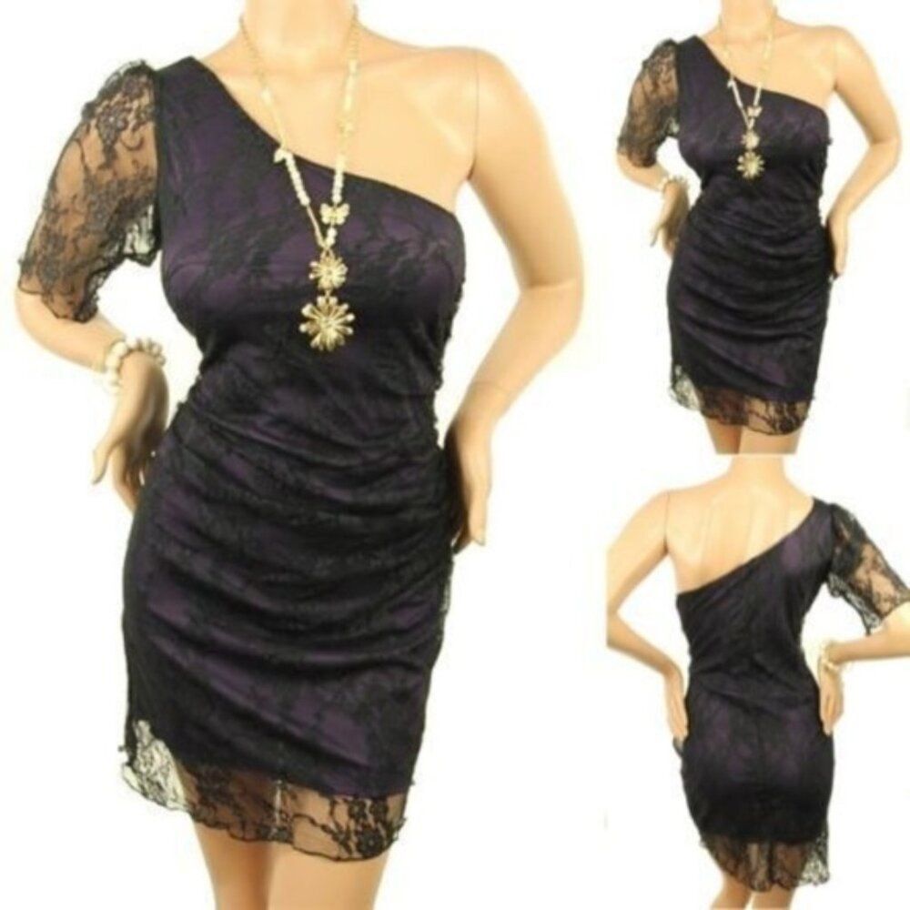 121 Boulevard NWOT Purple Spanish Lace Off-Shoulder Dress Size Large